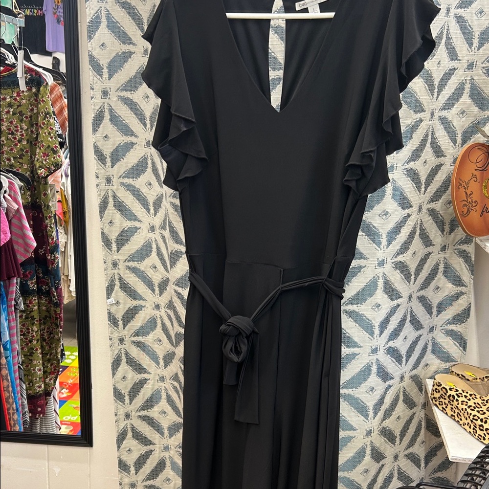 Elegant Black Ruffle Sleeve Jumpsuit